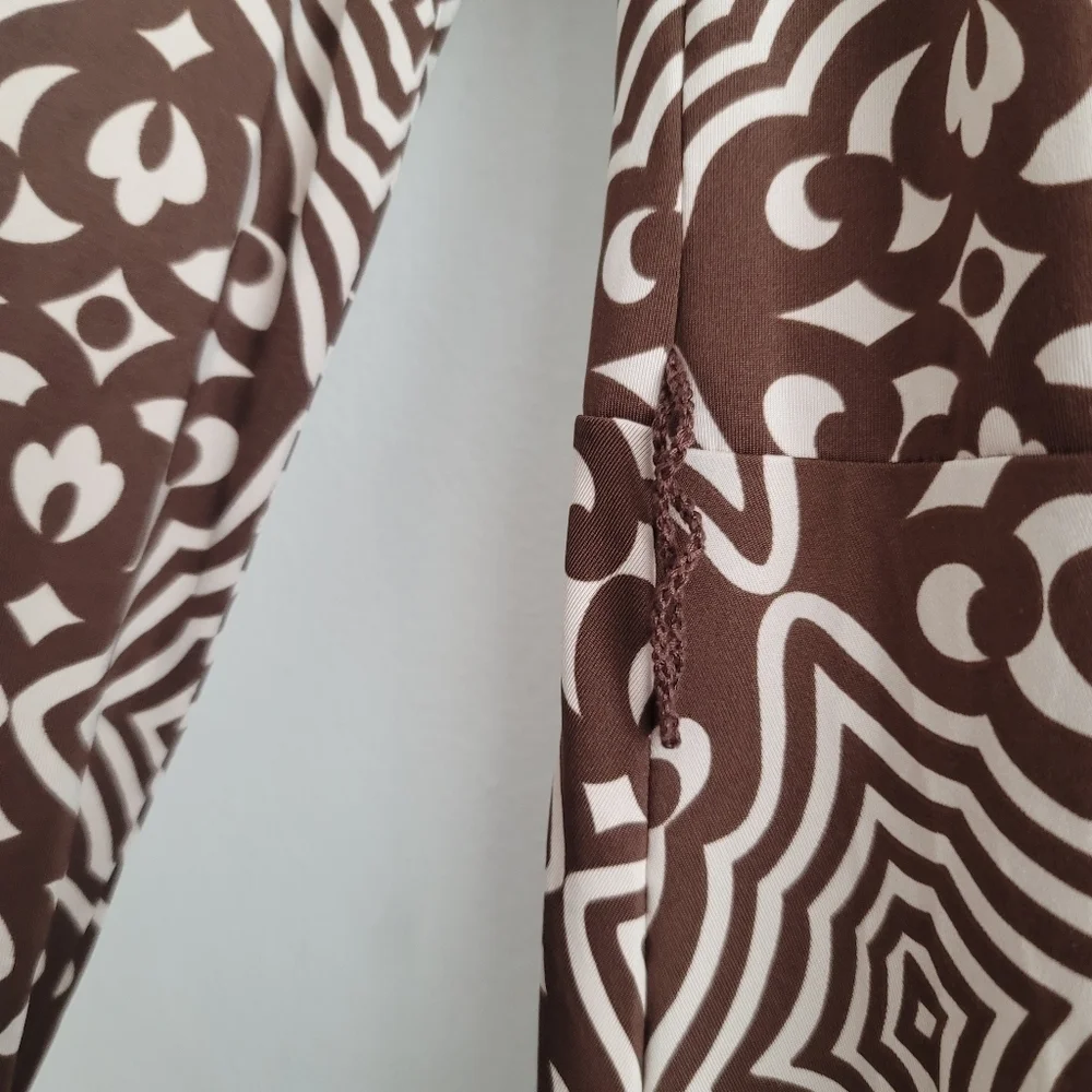 INC Size Medium Retro Floral Medallion Brown Long Sleeve Chunky Button Dress